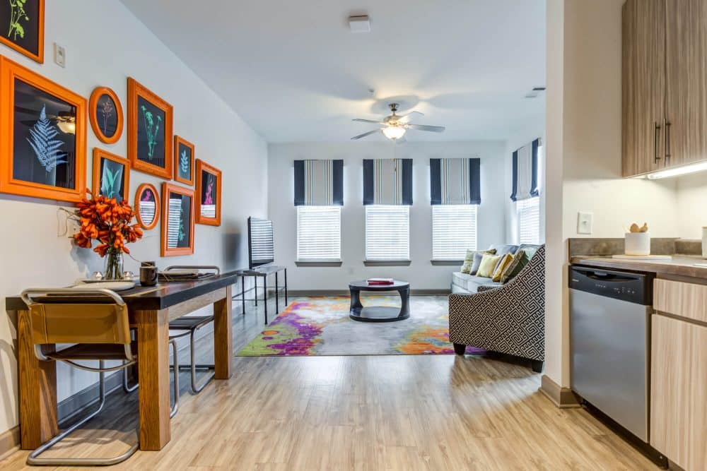 the boundary at west end off campus apartments near east carolina university ecu fully furnished living room plank wood flooring